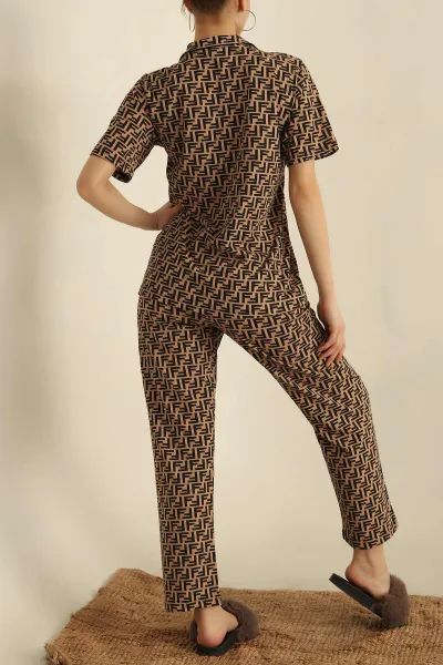Vizon Düğmeli Desenli Bayan Pijama Takımı 258528