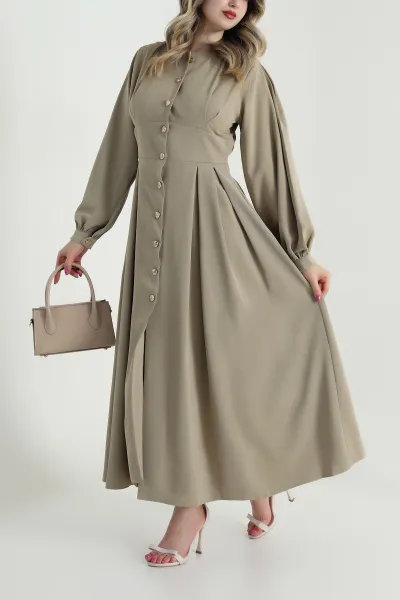 Vizon Düğmeli Linda Kadın Elbise 484101