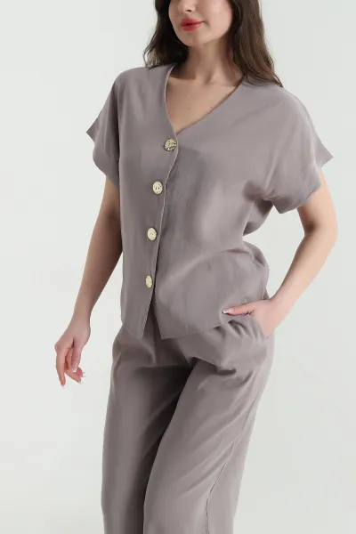 Vizon Düğmeli Tencel Kadın İkili Takım 455150