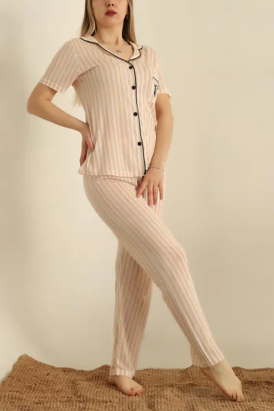 Vizon Düğmeli Viskon Bayan Pijama Takımı 251602