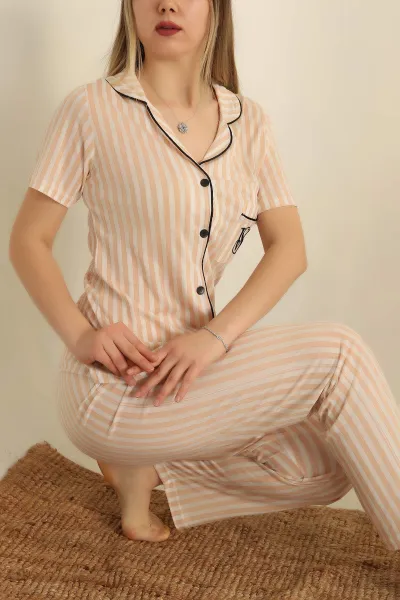 Vizon Düğmeli Viskon Bayan Pijama Takımı 251602