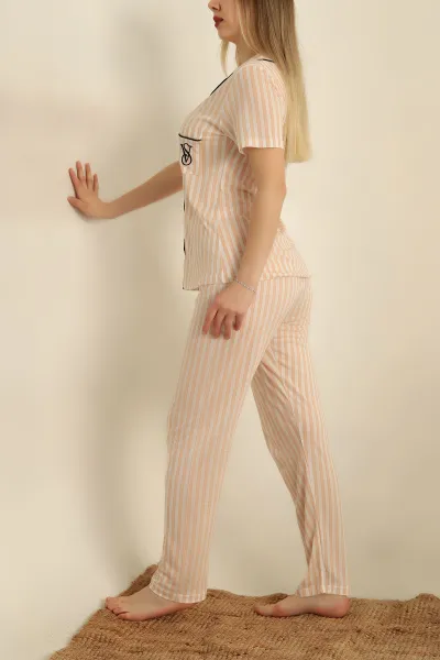 Vizon Düğmeli Viskon Bayan Pijama Takımı 251602