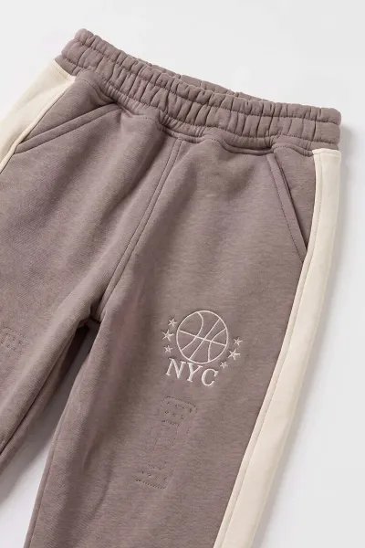 Vizon Ekru (5-12 Yaş) Süzene Brooklyn Nakışlı  Garnili 3 İp Şardonlu Erkek Çocuk Kışlık Takım 478789