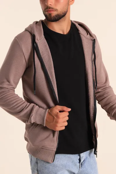 Vizon Fermuarlı Kapüşonlu Erkek Sweatshirt 236552