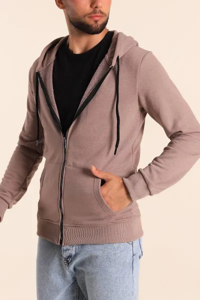 Vizon Fermuarlı Kapüşonlu Erkek Sweatshirt 236552