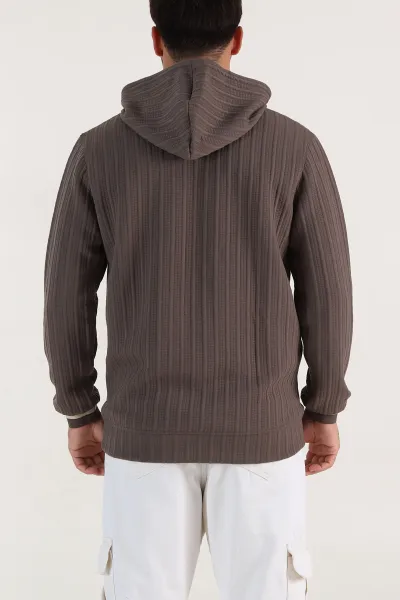 Vizon Fitilli Yazı Detaylı Kapüşonlu Erkek Sweatshirt 396199