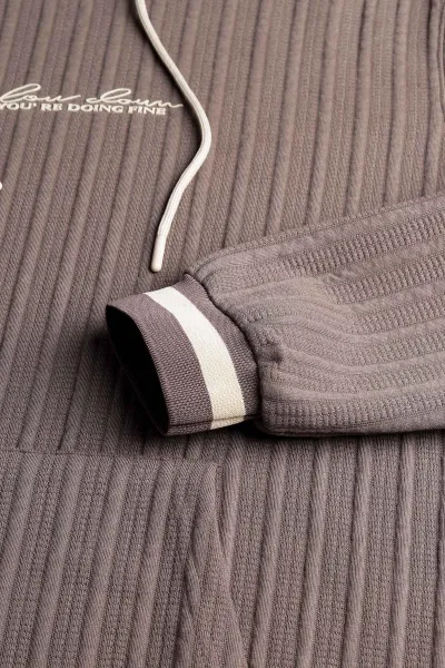 Vizon Fitilli Yazı Detaylı Kapüşonlu Erkek Sweatshirt 396199