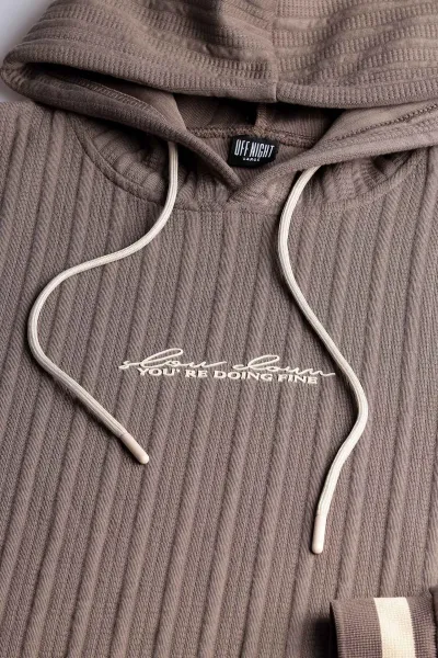 Vizon Fitilli Yazı Detaylı Kapüşonlu Erkek Sweatshirt 396199