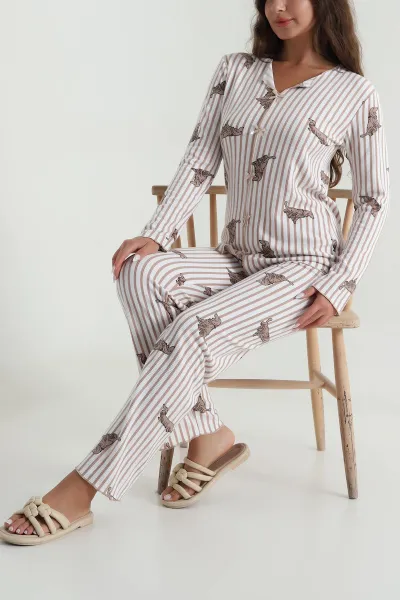 Vizon Fiyonklu Waffele Kadın Pijama Takımı 488904