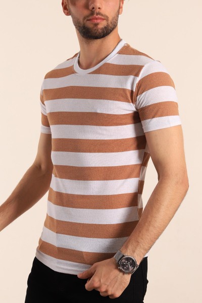 Vizon Geniş Çizgili Regular Fit Erkek Tişört 189822