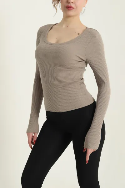 Vizon Geniş Yaka Fitilli Badi Bluz 429447