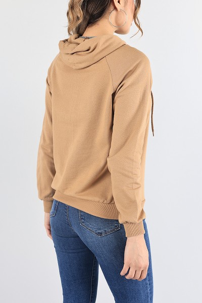 Vizon İçi Şardonlu Kapüşonlu Bayan Sweat 87749