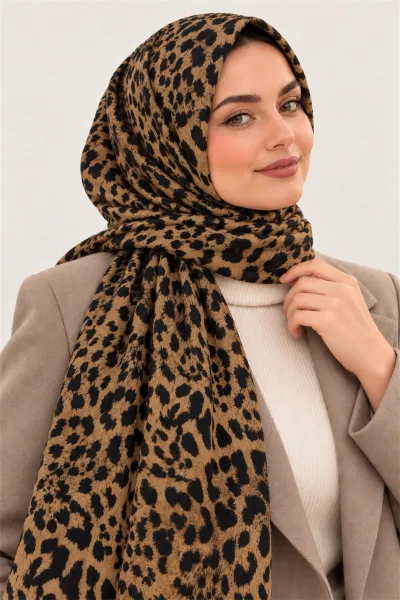 Vizon İthal Çift Tarafı Baskılı Leopar Kadın Desen Şal 90x180 cm 493952
