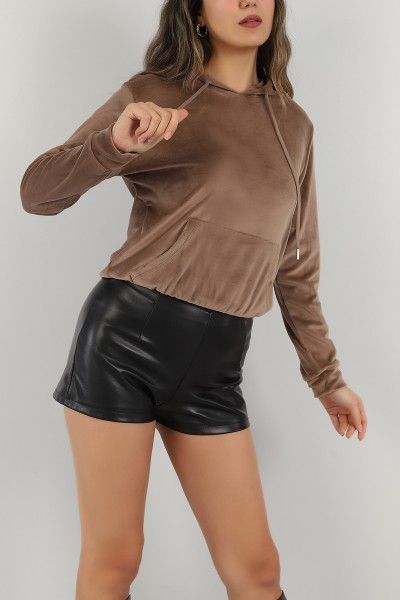 Vizon Kadife Kapüşonlu Bayan Sweat 147290