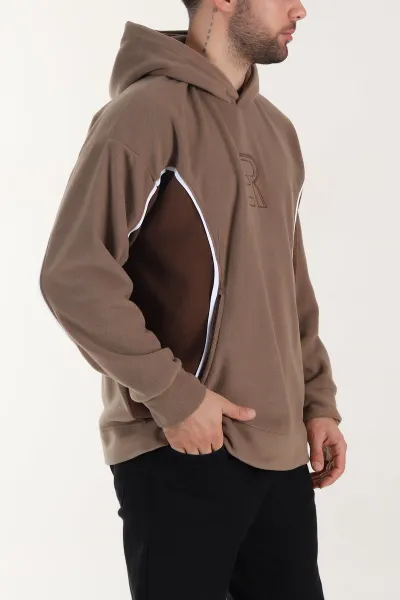 Vizon Kapüşonlu Nakış Detaylı Erkek Sweatshirt 408759