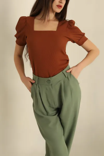 Kare Yaka Krinkıl Bluz 270452