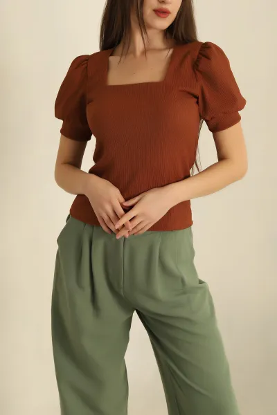 Kare Yaka Krinkıl Bluz 270452