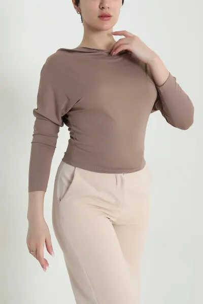 Vizon Kayık Yakalı Viskon Kadın Badi Bluz 461228