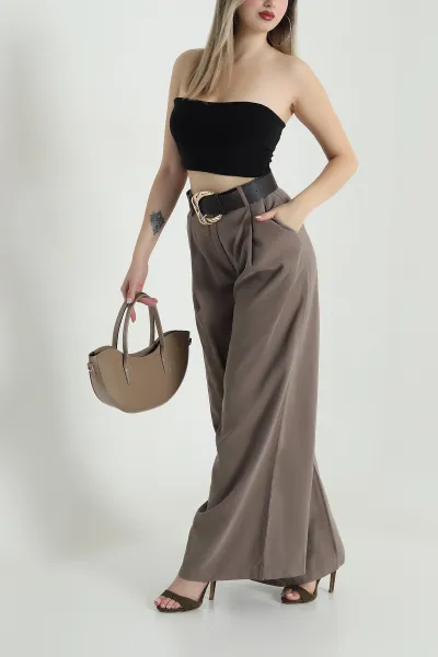 Vizon Kemerli Bol Paça Kadın Modal Pantolon 489204