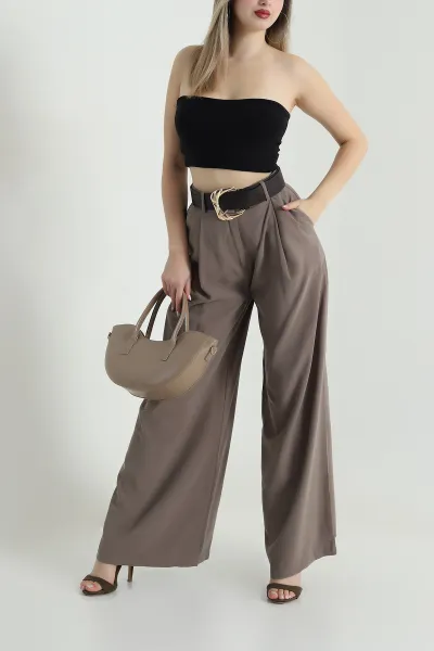 Vizon Kemerli Bol Paça Kadın Modal Pantolon 489204