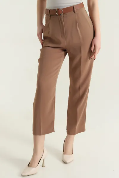 Vizon Kemerli İthal Crep Kadın Pantolon 436916