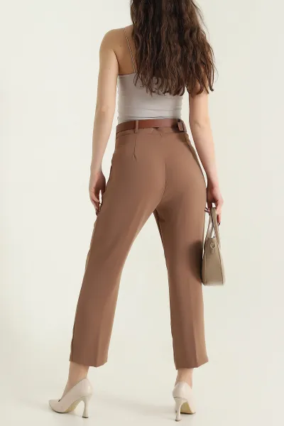 Vizon Kemerli İthal Crep Kadın Pantolon 436916
