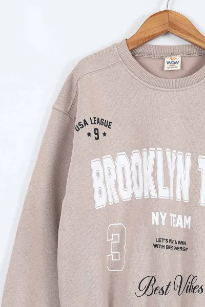 Vizon Lacivert (9-12 Yaş) Brooklyn Team Baskılı Belden Lastikli 3 İp Şardonlu Kız Çocuk Kışlık Takım 405090