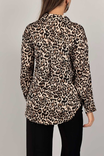 Vizon Leopar Desenli Saten Gömlek 143231