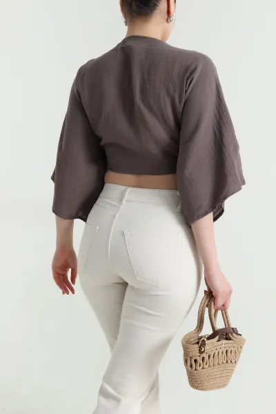 Vizon Müslin Kumaş Bağlamalı Bolero 467484