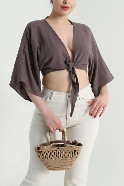 Vizon Müslin Kumaş Bağlamalı Bolero 467484
