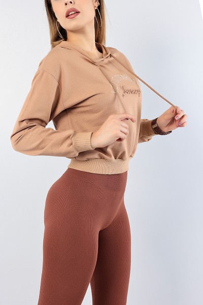 Vizon Nakışlı Gofre Baskılı Bayan Sweat 76144