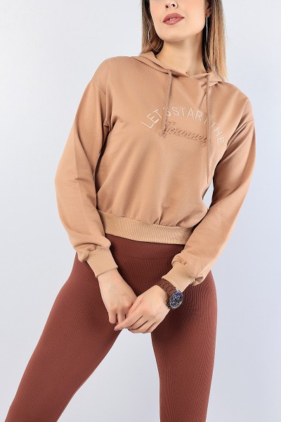Vizon Nakışlı Gofre Baskılı Bayan Sweat 76144