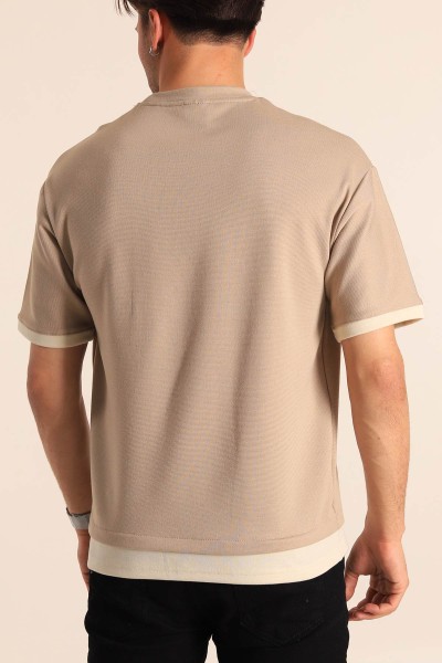 Vizon Oversize Çift Renk Cepli Erkek Tişört 181830