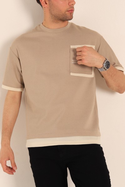 Vizon Oversize Çift Renk Cepli Erkek Tişört 181830