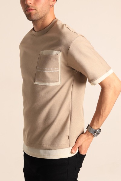 Vizon Oversize Çift Renk Cepli Erkek Tişört 181830