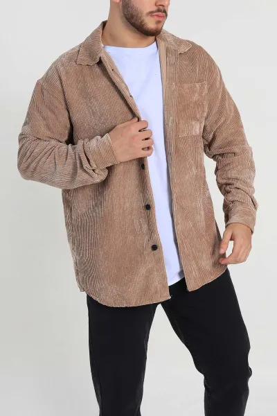 Vizon Oversize Fitilli Kadife Cep Detaylı Erkek Gömlek 318411