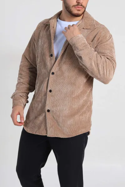 Vizon Oversize Fitilli Kadife Cep Detaylı Erkek Gömlek 318411