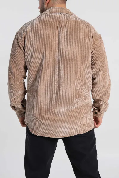 Vizon Oversize Fitilli Kadife Cep Detaylı Erkek Gömlek 318411