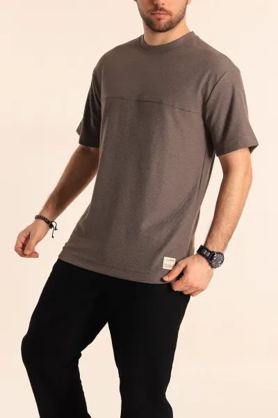Vizon Oversize Jakarlı Dikiş Detaylı Erkek Tişört 253352