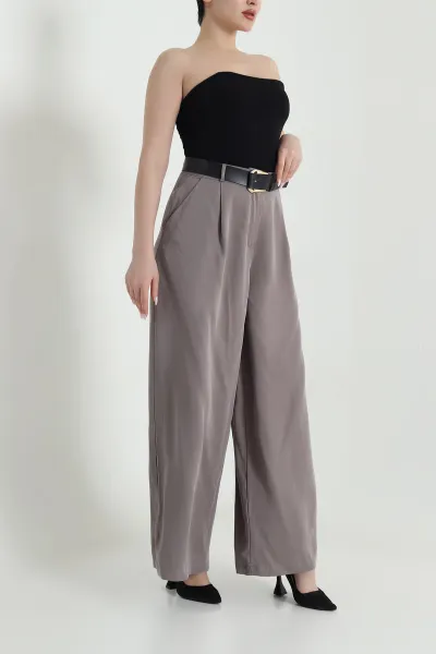 Vizon Pileli Cepli Bol Paça Tencel Kadın Pantolon 459096