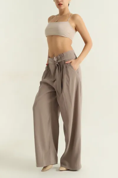 Vizon Pilelil Geniş Paça Kadın Modal Pantolon 371772