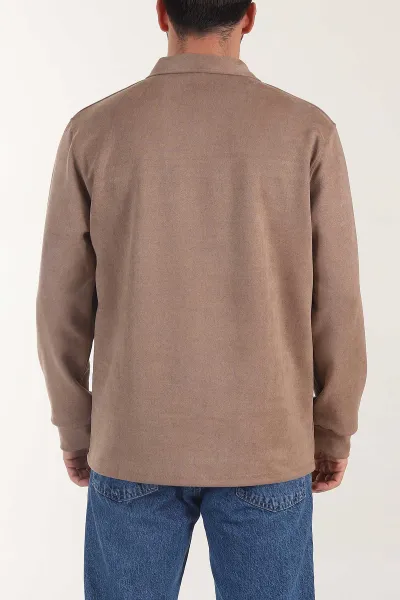 Vizon Polo Yaka Düğmeli Nakış Detaylı Erkek Sweatshirt 404865