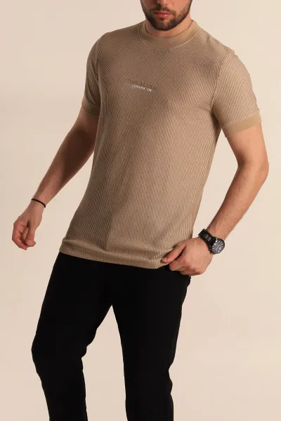 Vizon Regular Fit Çizgi Dokulu Yazı Detay Erkek Tişört 268724