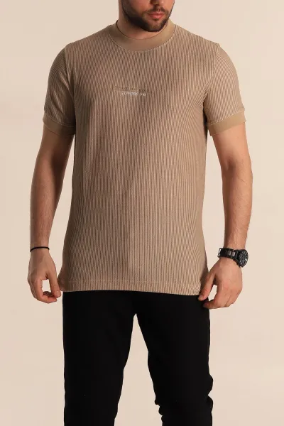 Vizon Regular Fit Çizgi Dokulu Yazı Detay Erkek Tişört 268724