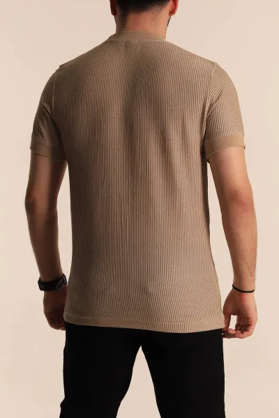Vizon Regular Fit Çizgi Dokulu Yazı Detay Erkek Tişört 268724