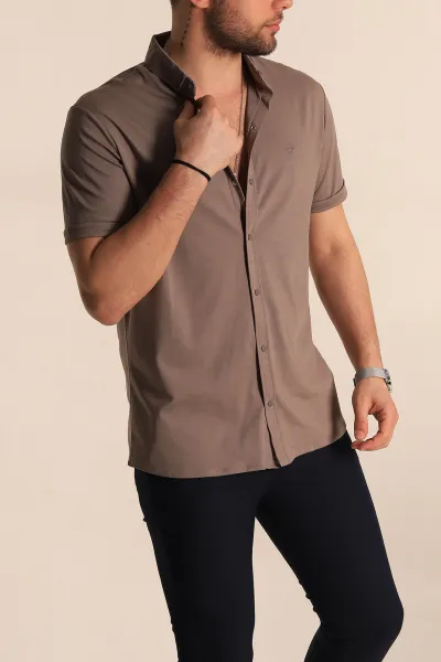 Vizon Regular Fit Jakarlı Çıt Çıt Düğmeli Kısa Kollu Erkek Gömlek 263725