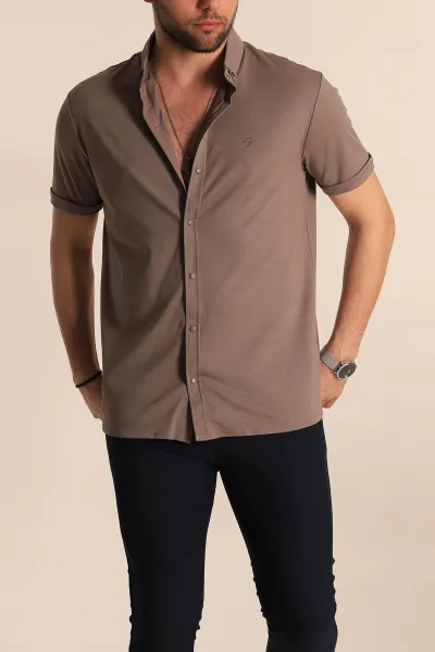 Vizon Regular Fit Jakarlı Çıt Çıt Düğmeli Kısa Kollu Erkek Gömlek 263725