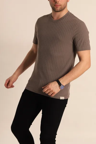 Vizon Regular Fit Jakarlı Çizgi Dokulu Erkek Tişört 260479