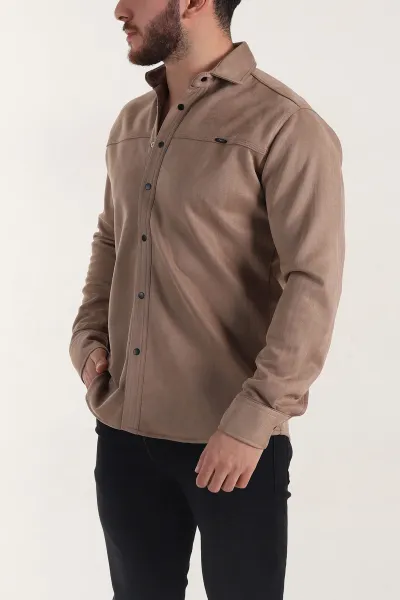 Vizon Regular Fit Süet Çıt Çıt Düğmeli Erkek Gömlek 397965