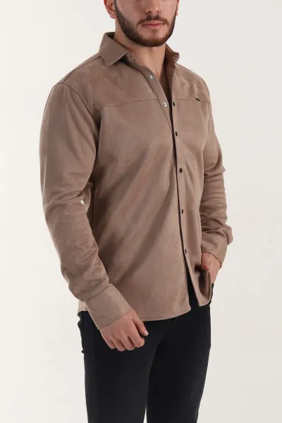 Vizon Regular Fit Süet Çıt Çıt Düğmeli Erkek Gömlek 397965